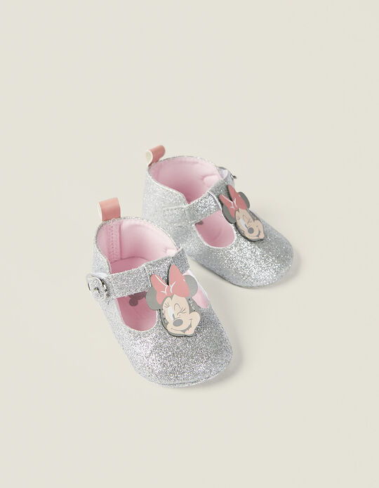 Glitter Ballet Pumps for Newborn Baby Girls 'Minnie', Silver