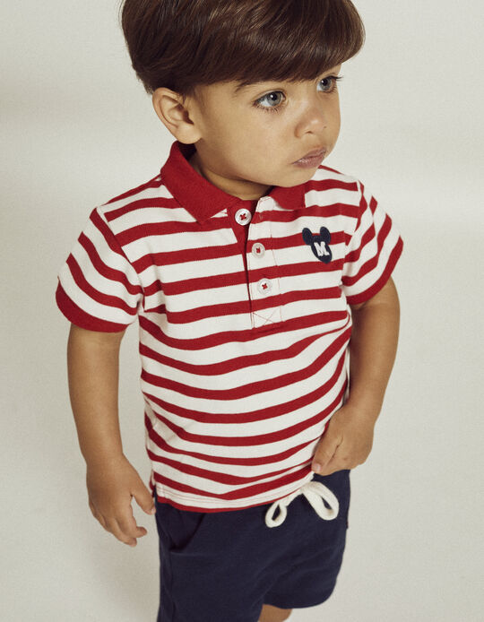 Cotton Polo Shirt for Baby Boys 'Mickey', White/Red