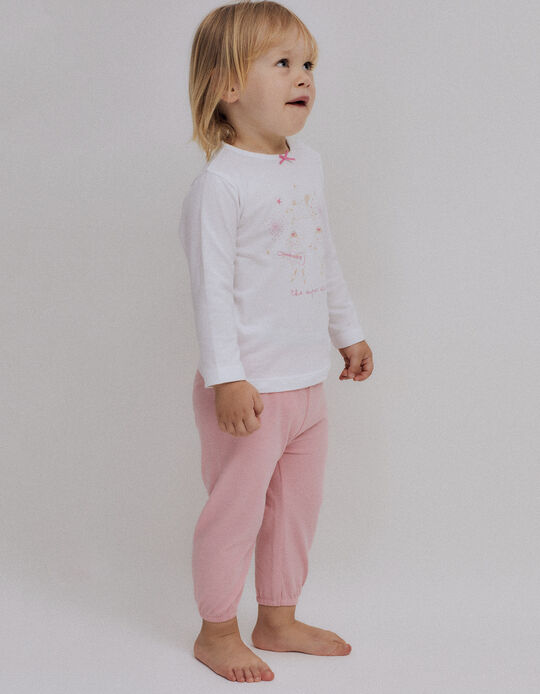 Pijama Algodão 4 Peças para Bebé Menina 'Ovelhas', Branco/Rosa