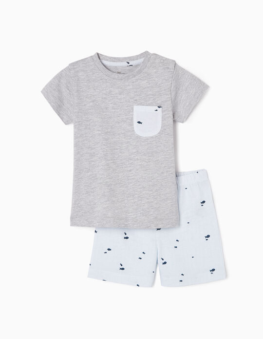 Cotton Pyjamas for Baby Boys 'Little Fishes', Grey