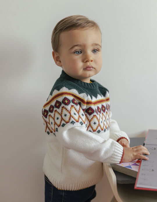 Wool Jumper with Jacquard for Baby Boys, Multicoloured