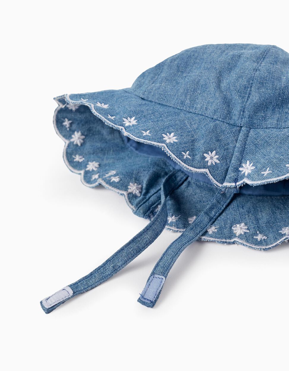 Comprar Online Chapéu em Ganga de Algodão com Bordados para Bebé e Menina, Azul
