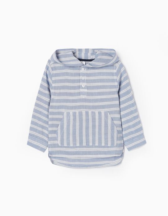 Striped Shirt with Hood for Baby Boys, White/Blue