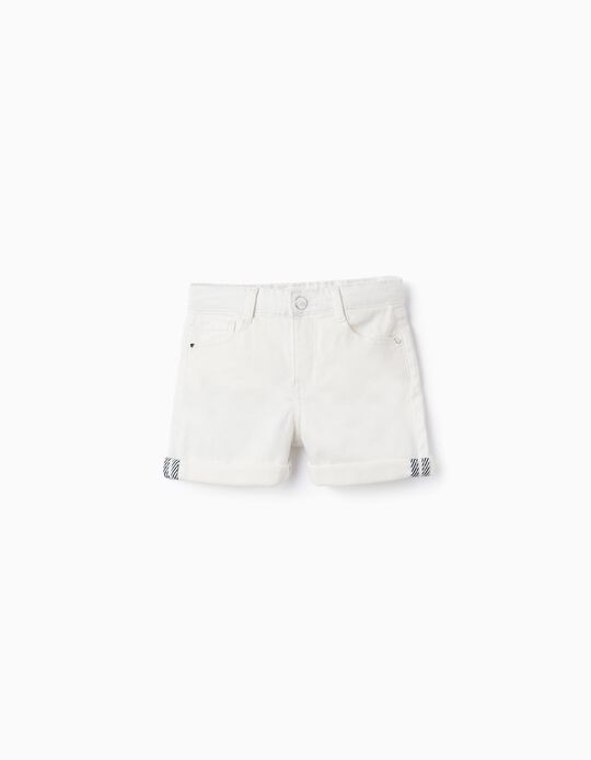 Shorts de Sarga de Algodón para Niña, Blanco