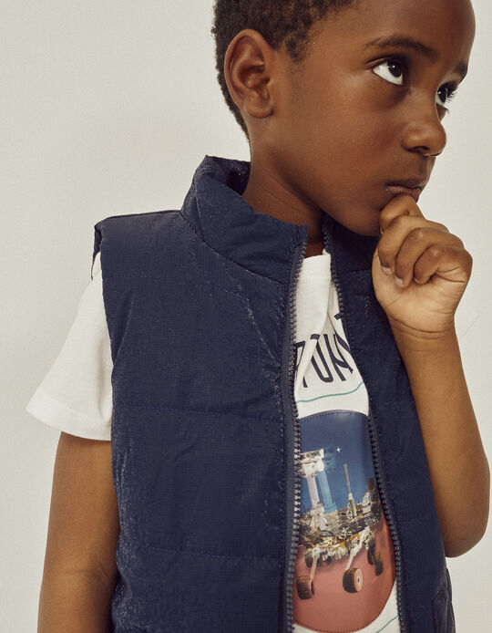 Padded Gilet with Pixel Effect for Boys, Dark Blue