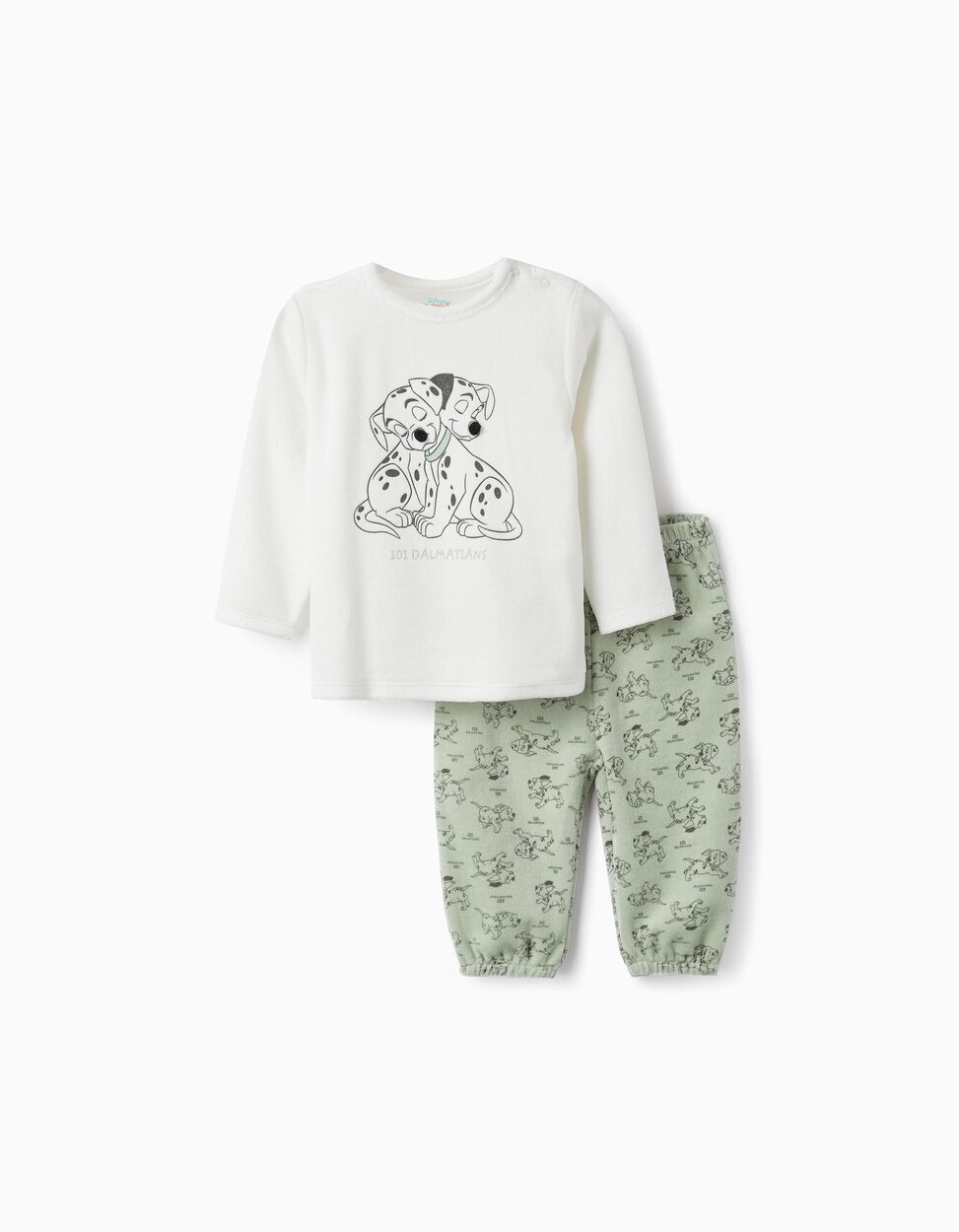 Pyjama en velours pour bébé garçon '101 Dalmatiens', Blanc/Vert
