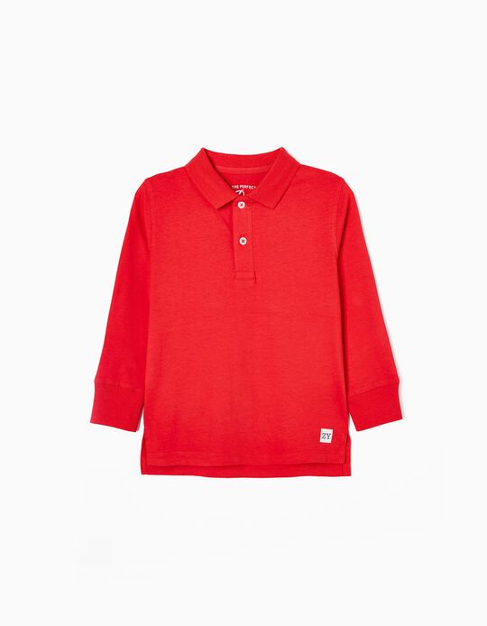 Long Sleeve Cotton Polo Shirt for Boys, Red