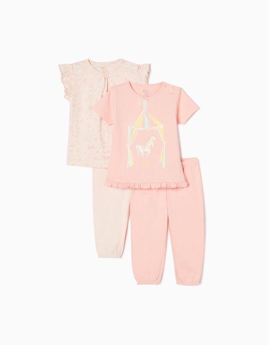 2-Pack Short-Sleeve Cotton Pyjamas for Baby Girls 'Circus', Pink