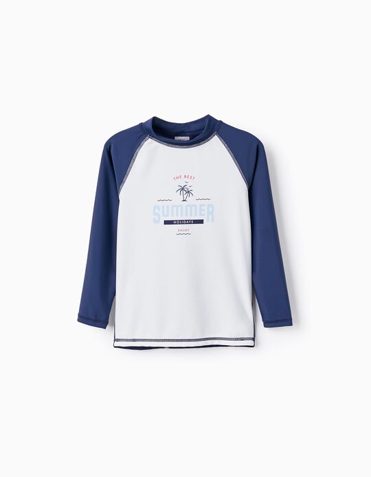 T-shirt de Banho UPF80 para Menino 'Summer', Azul/Branco