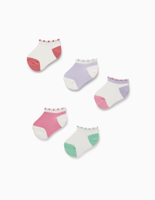 Pack 5 Pares de Calcetines Cortos para Bebé Niña, Multicolor