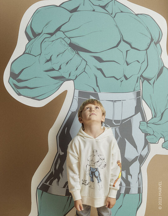 Sweat de Algodão com Capuz Para Menino 'Disney 100 Anos - Hulk', Bege Claro
