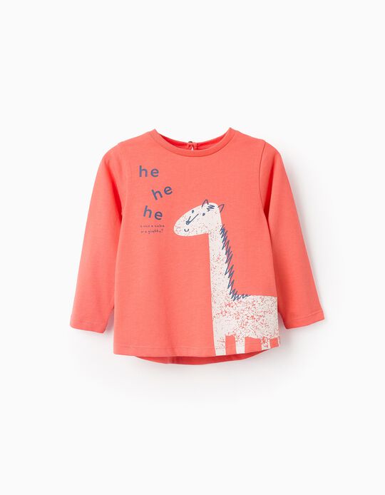 Comprar Online T-shirt de Manga Comprida em Algodão para Bebé Menina 'Girafa', Laranja