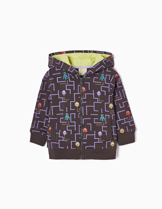 Cotton Hooded Jacket for Baby Boys 'Labyrinth', Dark Grey/Purple