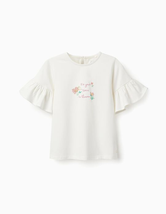 Comprar Online T-shirt com Mangas de Folhos para Menina, Branco