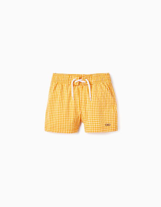 Swim Shorts with Vichy Pattern for Boys, Yellow