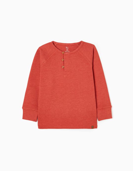 Long Sleeve Cotton T-shirt with Waffle Texture for Boys, Orange 