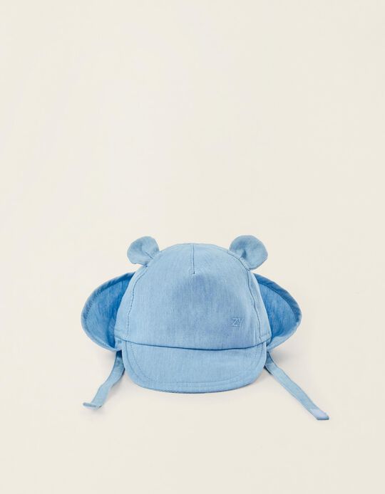 Cotton Cap with Protective Flap for Newborns and Babies, Blue