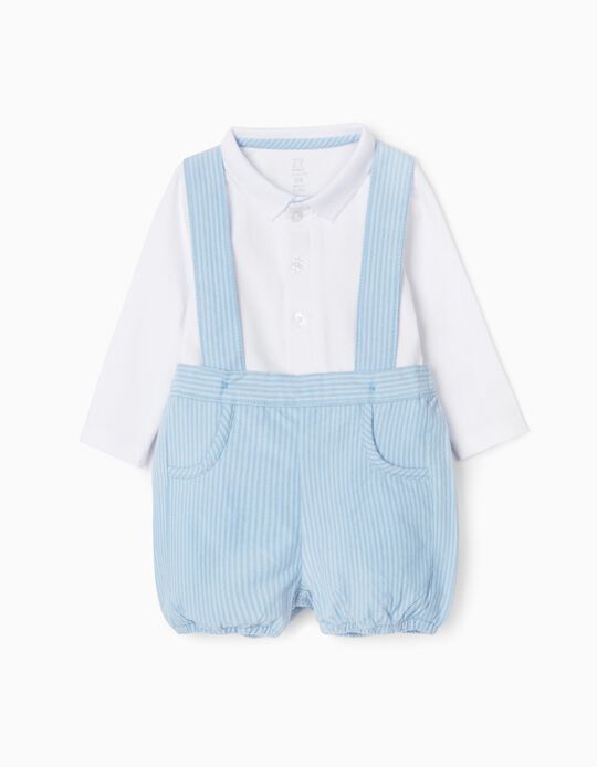 Polo-Bodysuit + Shorts with Braces for Newborn Baby Boys, Blue
