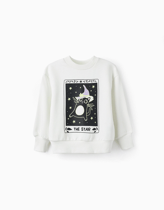 Cotton Sweatshirt for Girls 'Halloween - Glow in the Dark', White