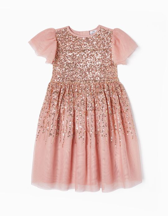 Tulle Dress with Sequins for Girls, Pink/Gold