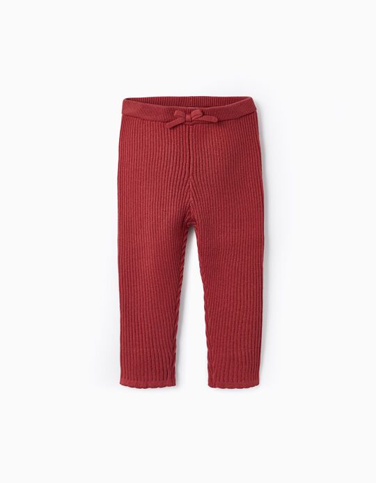 Ribbed Knit Leggings for Baby Girls, Dark Red