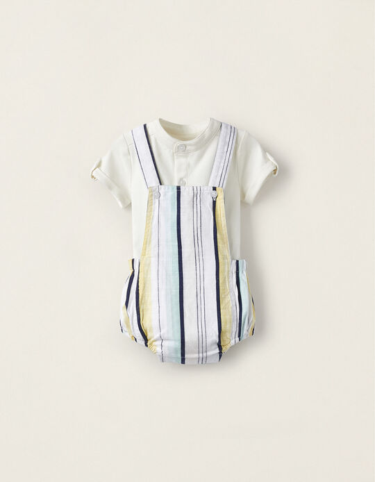 Plain Bodysuit + Striped Jumpsuit for Newborn Boys, Multicolour