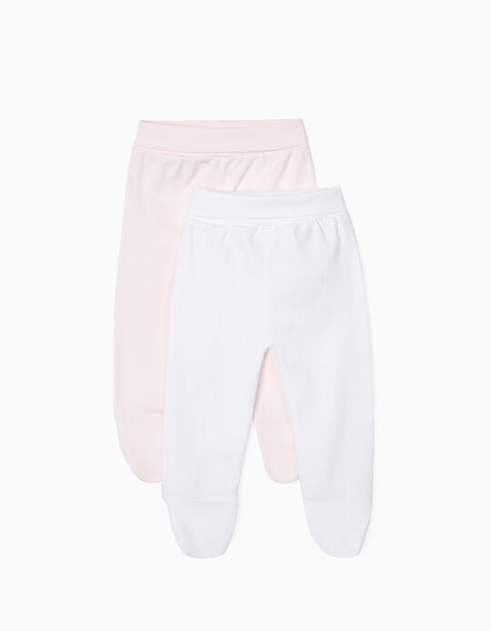 2-Pack Footed Trousers for Newborn, White and Pink