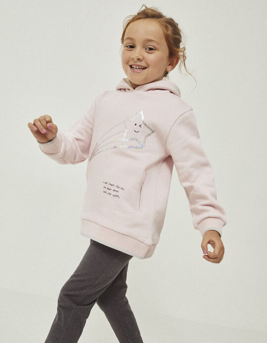 Hooded Sweatshirt + Leggings in Cotton for Girls 'Shooting Star', Pink/Dark Grey