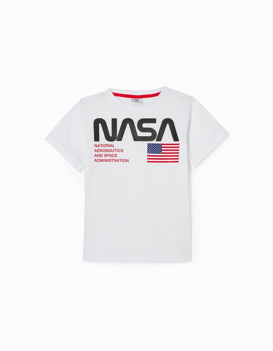 T-shirt de Coton Garçon 'NASA', Blanc