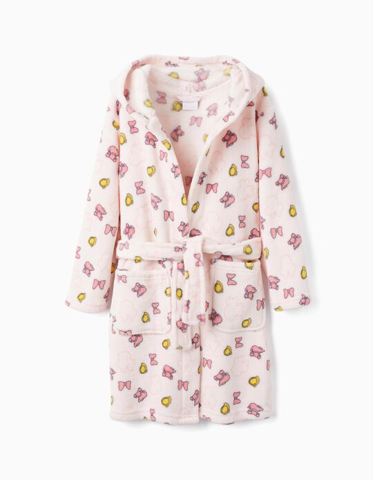 Coral Fleece Hooded Robe for Girls 'Minnie', Light Pink