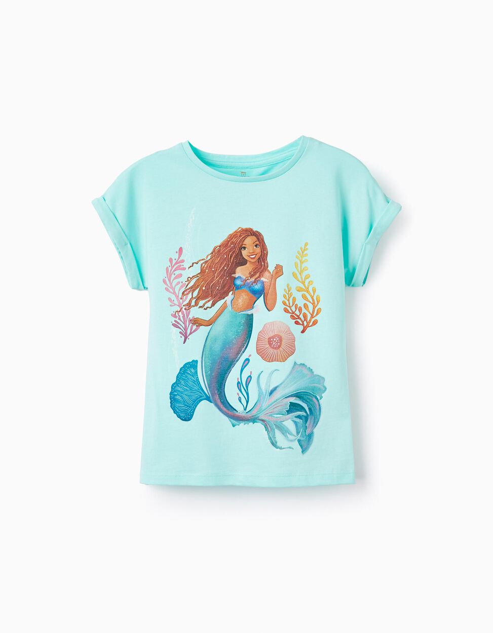 Buy Online Cotton T-shirt with Glitter for Girls 'Ariel', Aqua Green