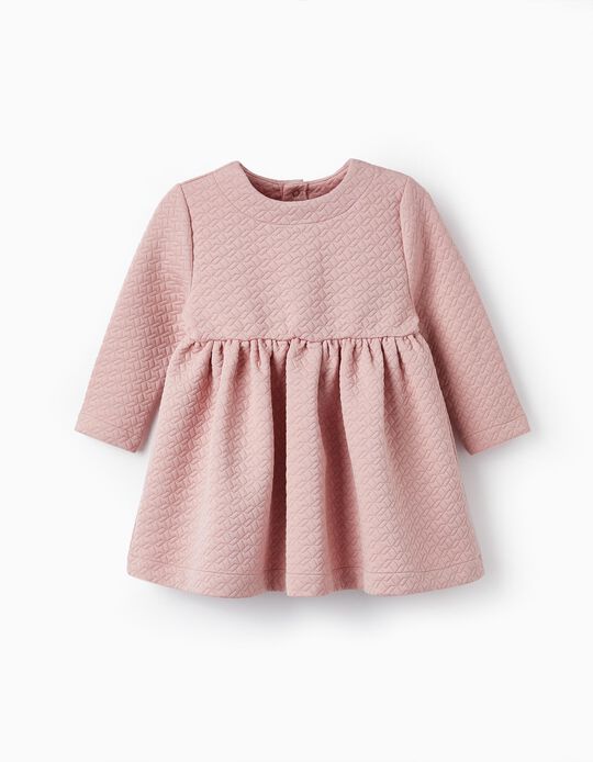 Long Sleeve Interlock Knit Dress for Baby Girls, Pink