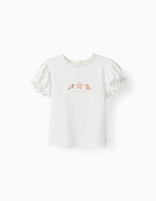 T-shirt em Algodão para Bebé Menina 'Conchas', Branco