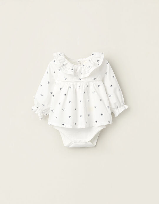 Comprar Online Blusa com Body Integrado Floral para Recém-Nascido, Branco