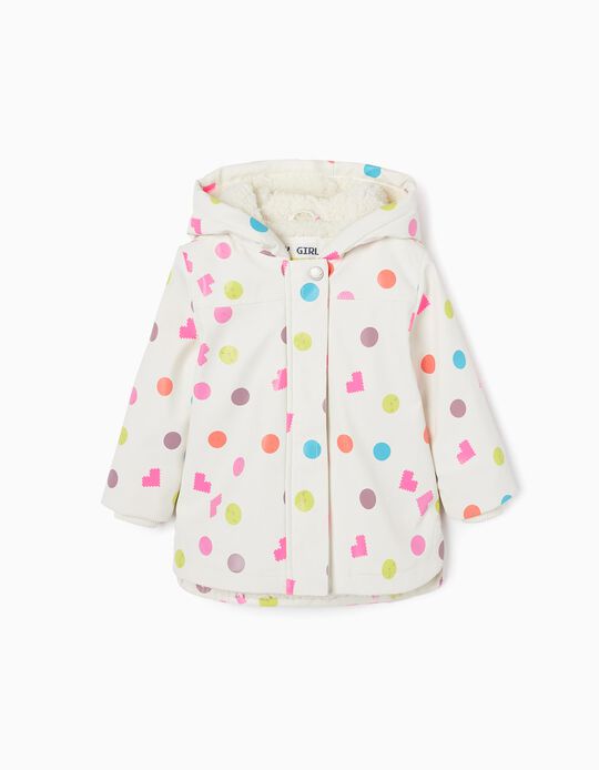 Rubber Parka with Hood for Baby Girls, White