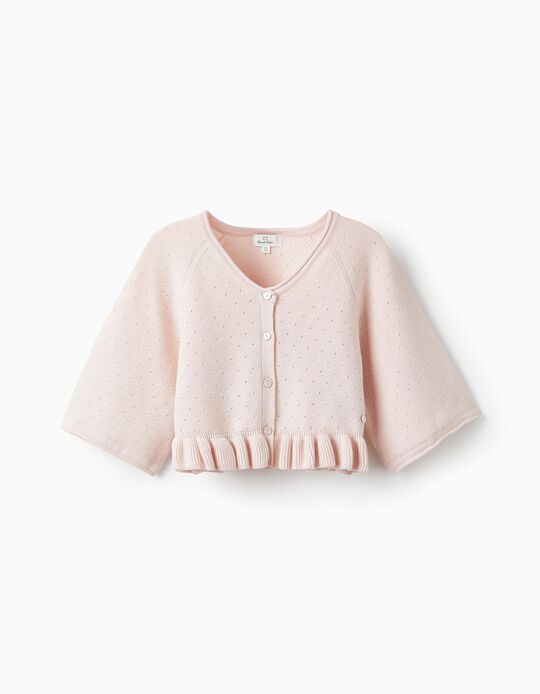 Knitted Cardigan with Ruffle for Girls, Pink
