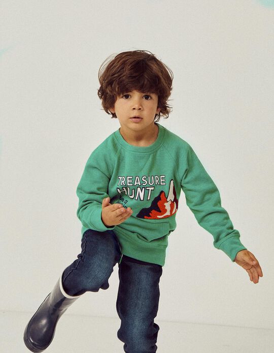Brushed Cotton Sweatshirt for Boys 'Treasure Hunt', Aqua Green