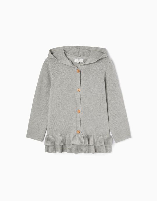 Knitted Cardigan with Hood for Girls, Grey