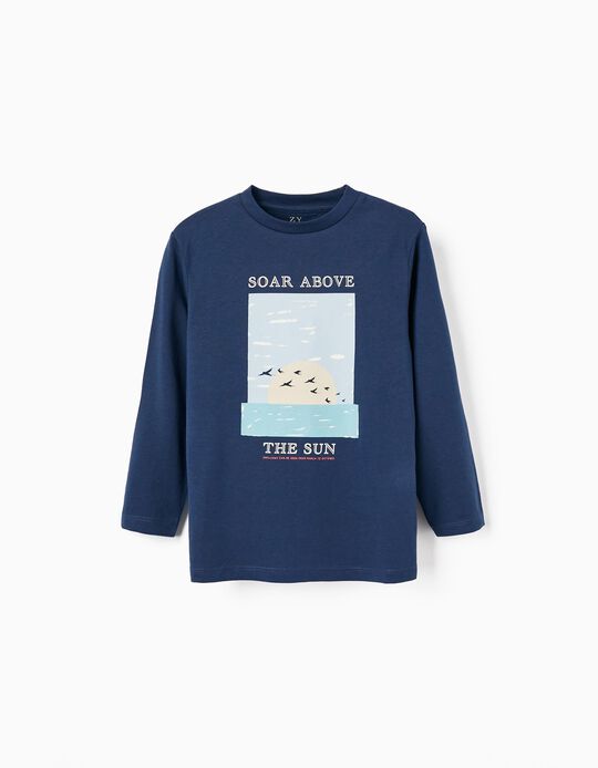 Camiseta de Manga Larga para Niño 'Soar Above', Azul Oscuro
