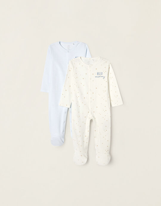 2-Pack Cotton Sleepsuits for Baby Boys 'Mommy & Daddy', White/Blue