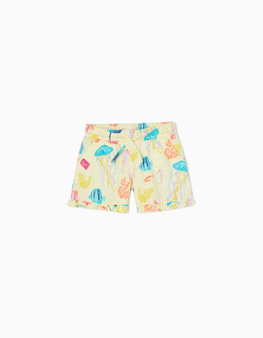 Cotton Shorts for Girls 'Sea Creatures', Yellow