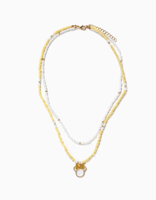 Double Necklace for Girls, 'Minnie Mouse', White/Yellow/Gold