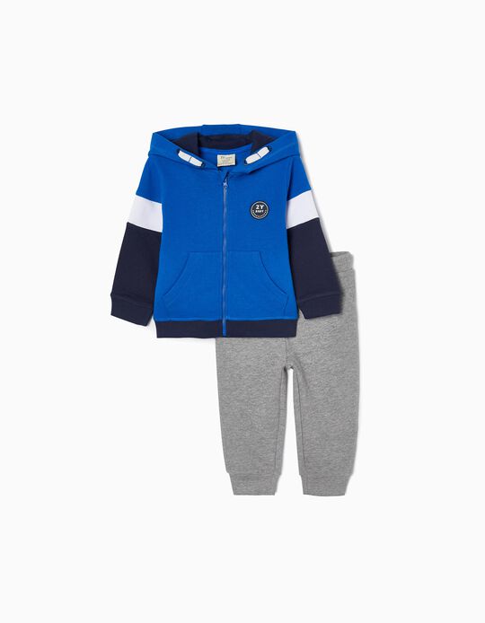 Cotton Tracksuit for Baby Boys, Grey/Blue