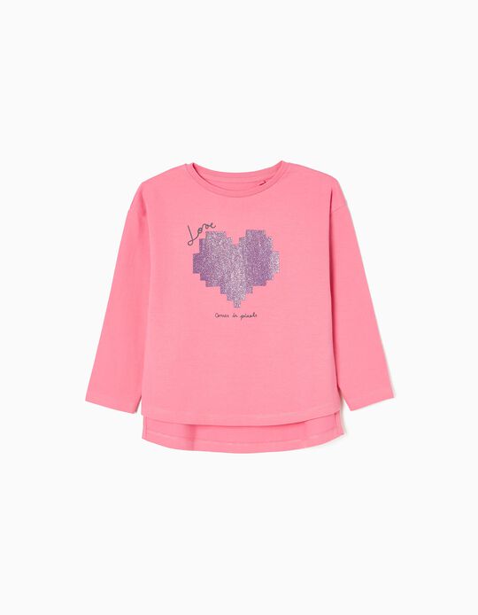 Long Sleeve Cotton T-shirt for Girls 'Love', Pink