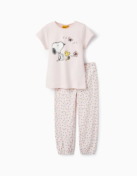 Pijama de Algodón para Niña 'Snoopy', Rosa Claro