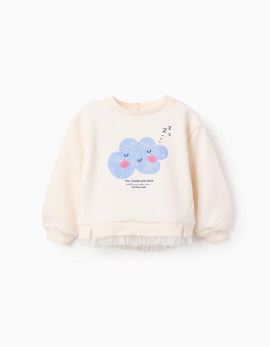 Comprar Online Sweat Cardada com Folhos de Tule para Bebé Menina, Bege