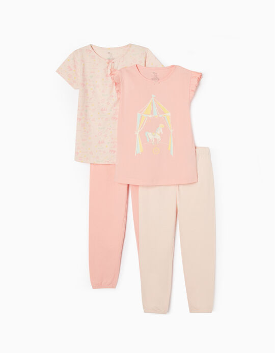 2-Pack Cotton Pyjamas for Girls 'Circus', Pink