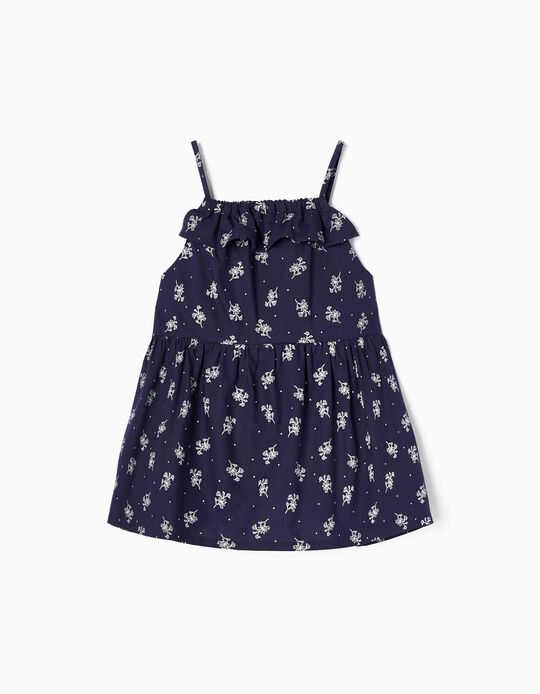 Cotton Top with Floral Pattern for Girls, Dark Blue