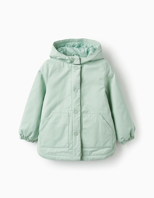 Suedine Hooded Jacket for Girls, Light Green