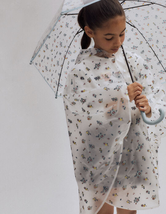 Rain Poncho for Baby and Girls 'Flowers', Transparent